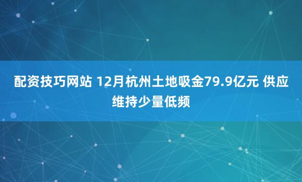 配资技巧网站 12月杭州土地吸金79.9亿元 供应维持少量低频